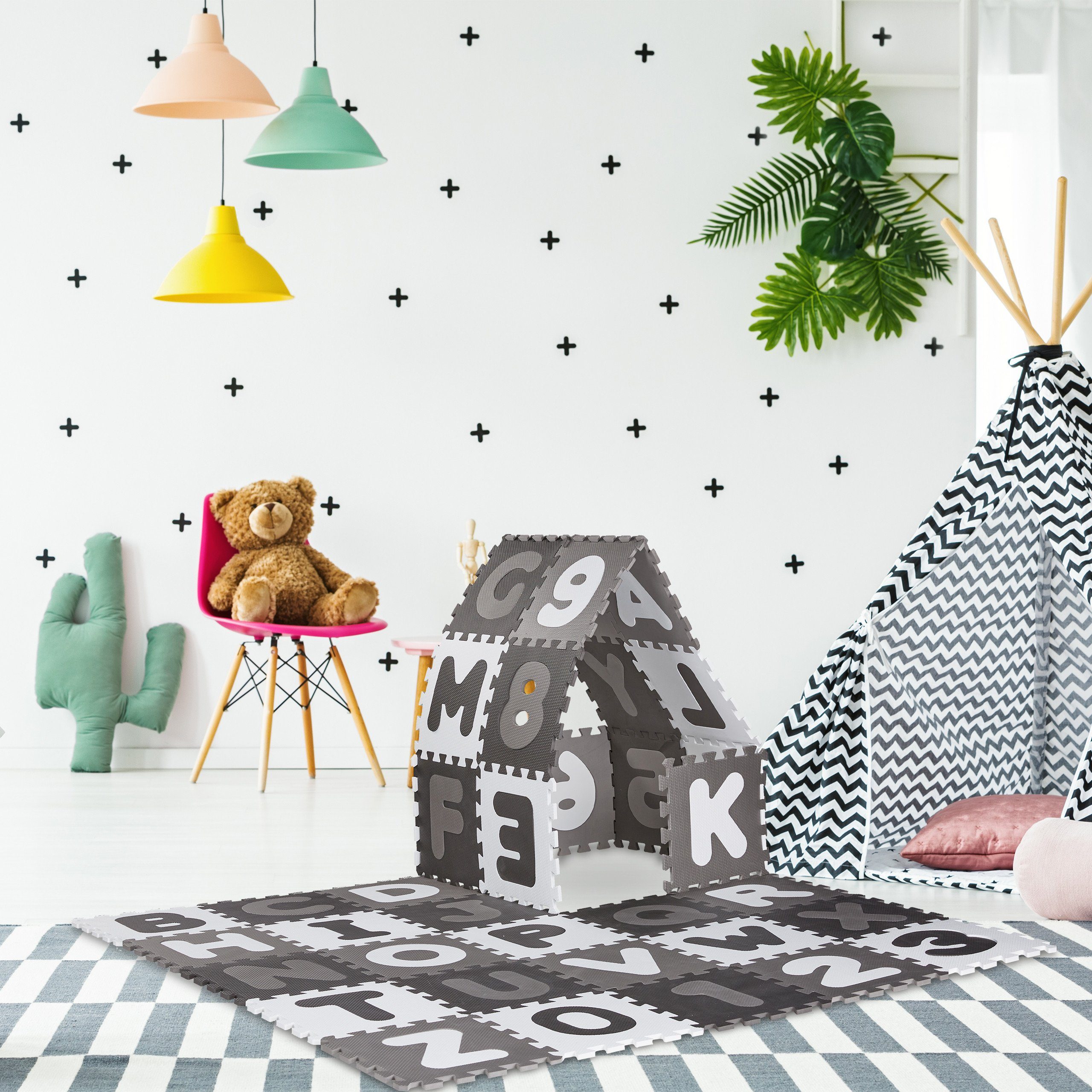 relaxdays Spielmatte Puzzlematte ABC und Zahlen