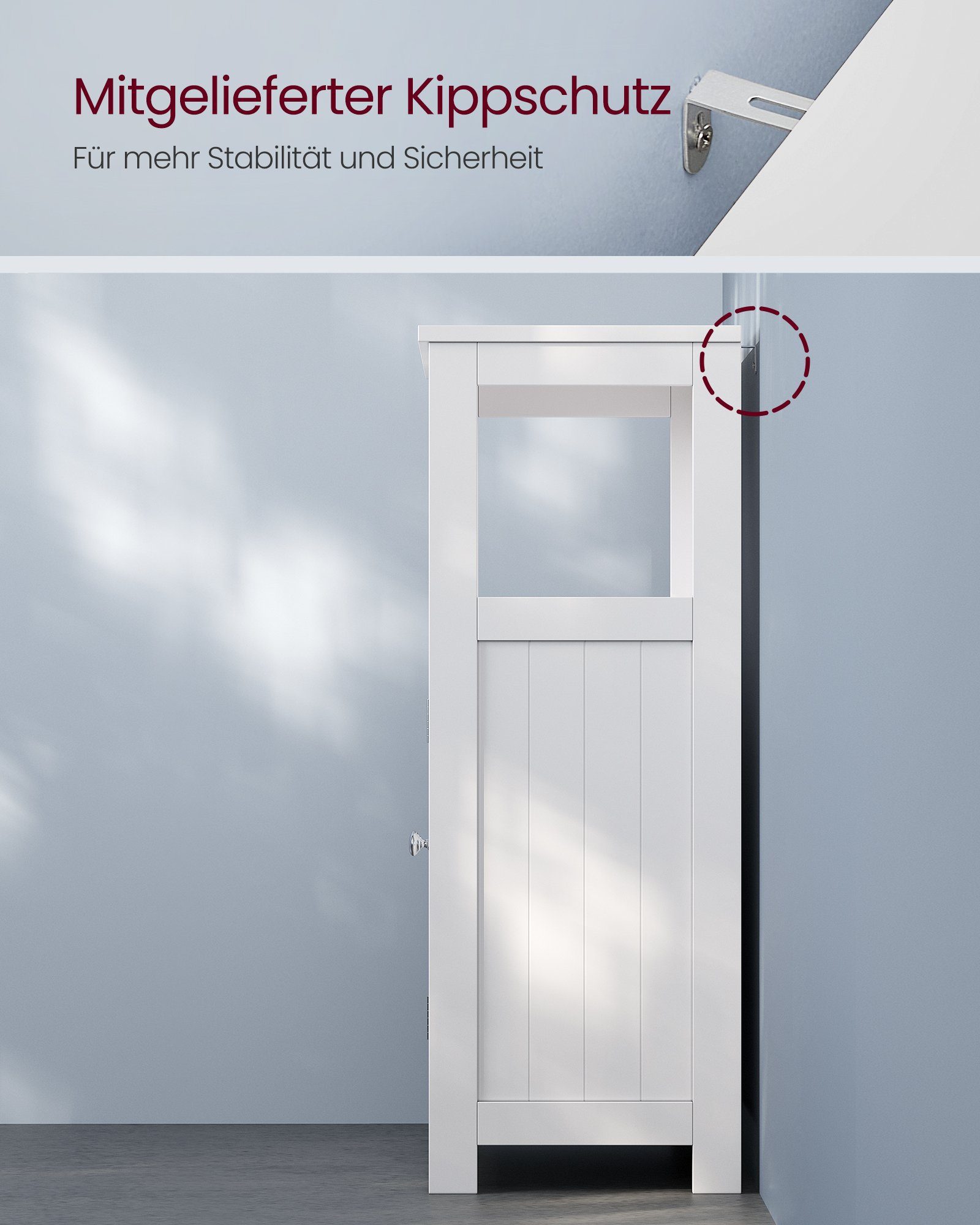 VASAGLE Badkommode Badezimmerschrank, mit offenem Fach, mit 2 Türen