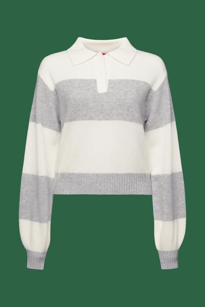 Kaschmirpullover mit Rugbystreifen und Polokragen