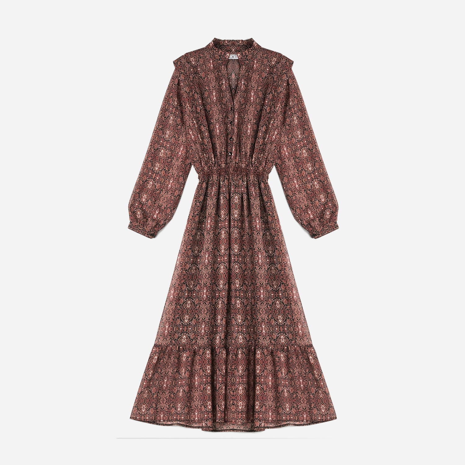 Robe longue TEXTO noire à imprimé oriental