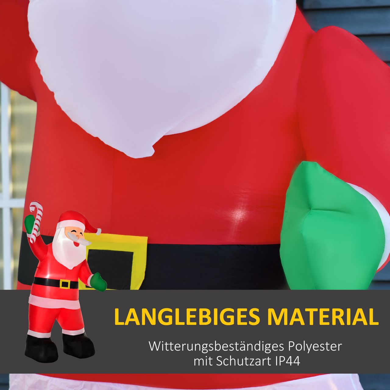 HOMCOM Aufblasbarer Weihnachtsmann mit Zuckerstange 243 cm LED mit Gebläse Weihnachts-Party Weihnachtsdekoration Weiß Rot Grün 160 x 85 x 243 cm
