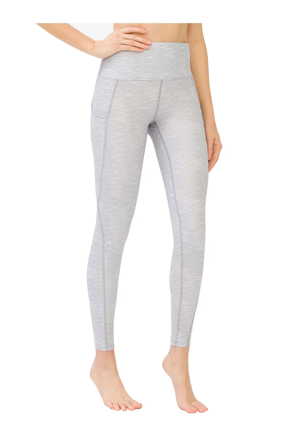 LOS OJOS  Damen-Sportstrumpfhose in Melange-Grau mit hoher Taille und doppelter Tasche