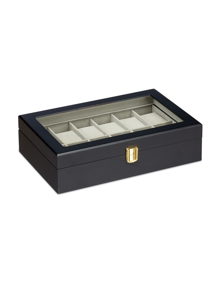 relaxdays Uhrenbox in Schwarz (B)31 x (H)8 x (T)20 cm günstig kaufen onesize