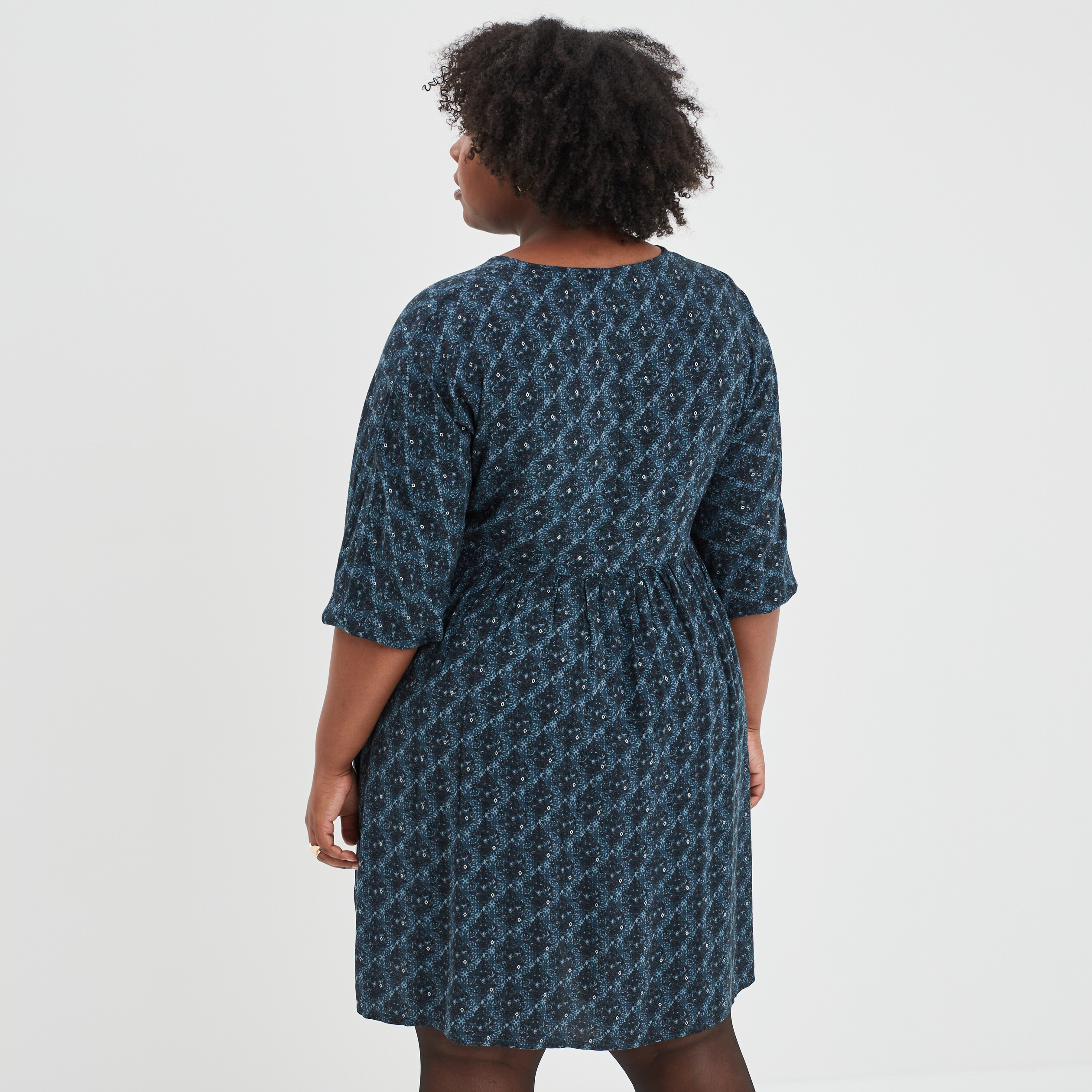 Robe manches chauves-souris évasée bleu canard femme grande taille | La Halle