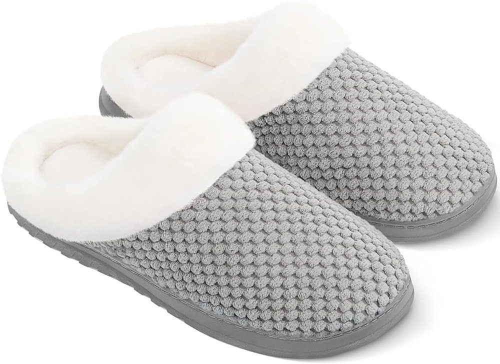 Deliana.home Hochelastischer Schwamm, hausschuhe damen Plüsch Hausschuhe Warme Winterpantoffeln, rutschfeste Hausschuhe aus Memory Foam Plüsch