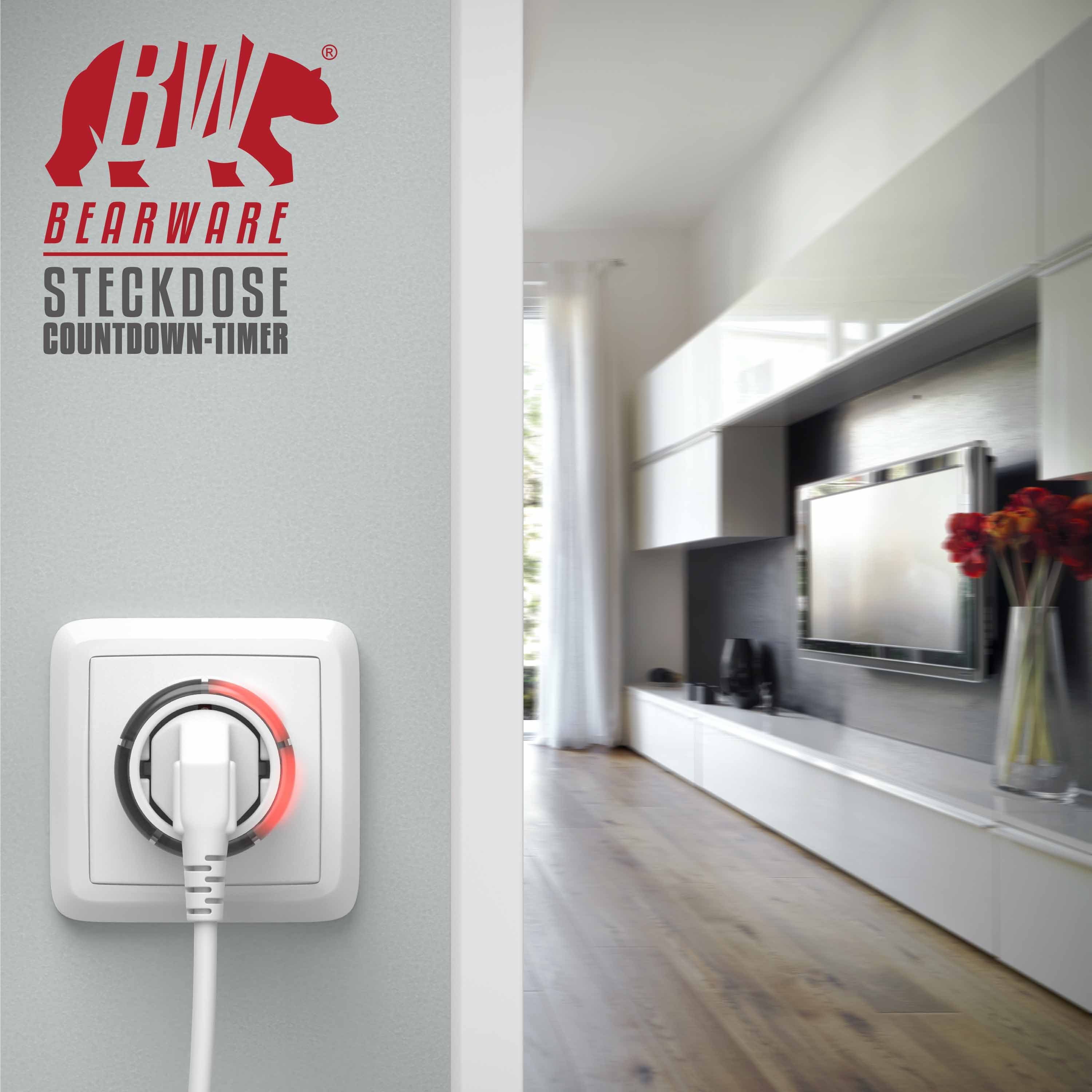 BEARWARE Zeitschaltuhr, mechanisch, Steckdose mit Countdown Timer mit 5 einstellbaren Zeitintervallen