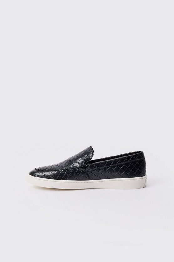 Gewebte PU-Loafer in Schwarz