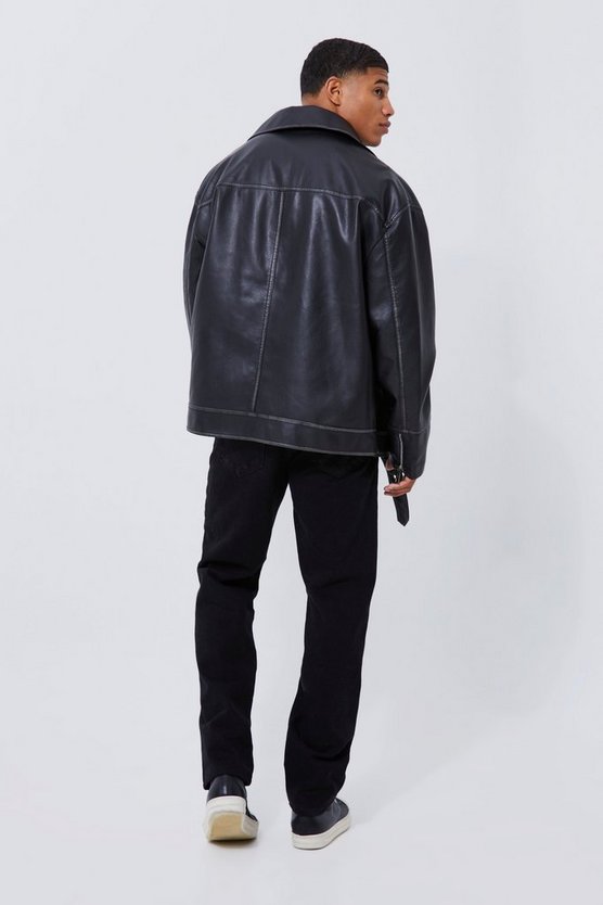 Oversize Vintage PU-Bikerjacke