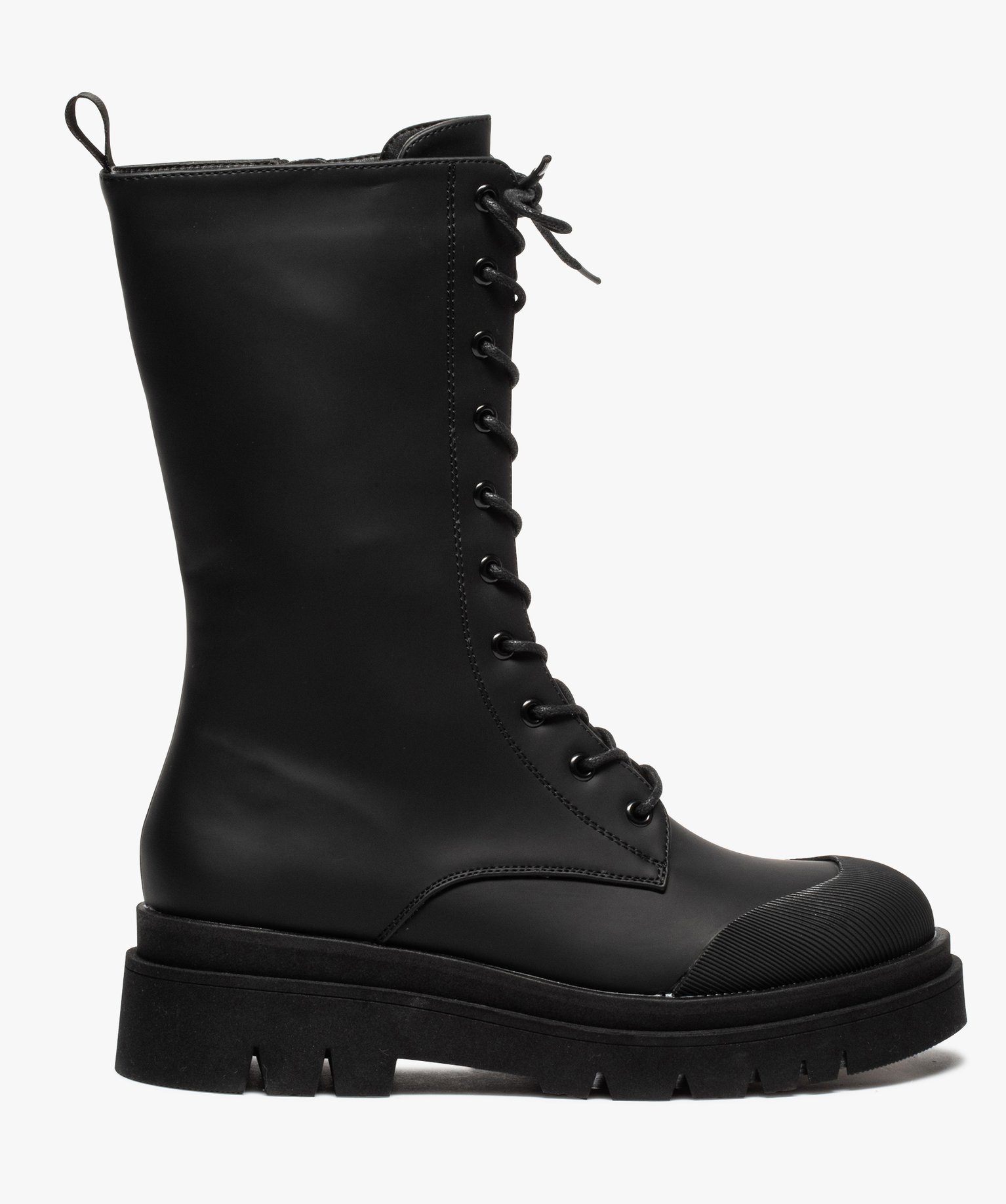 Bottines femme unies à lacets et semelle crantée noir | GEMO