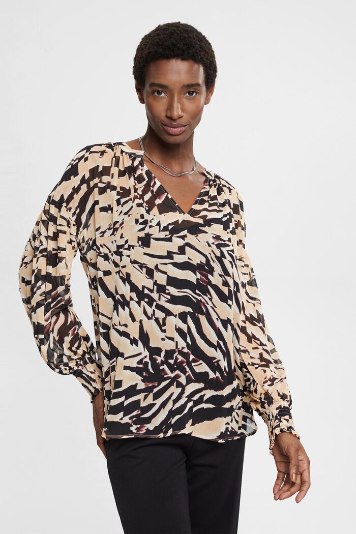 Crinkle-Chiffonbluse mit Muster
