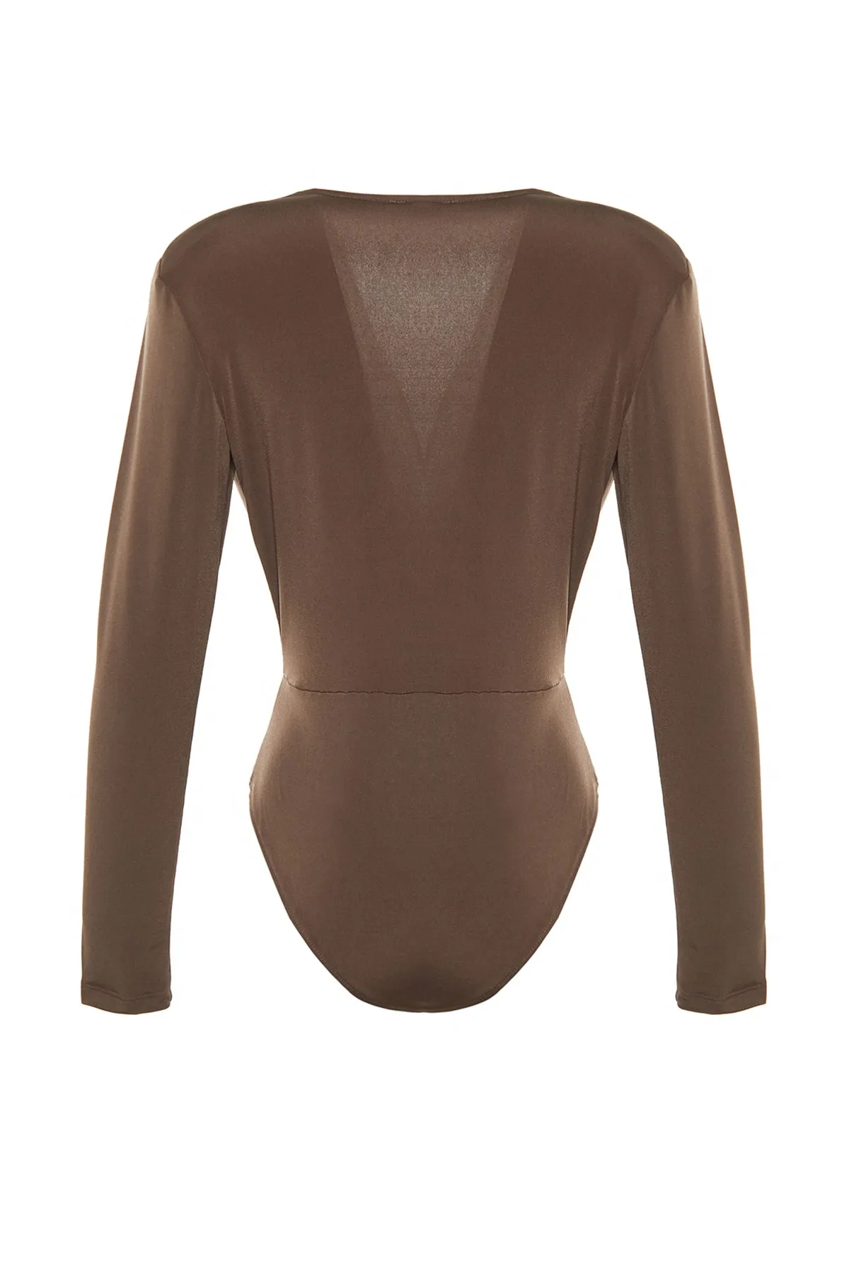 Trendyol Collection  Nerzfarbener, zweireihiger Strick-Bodysuit mit V-Ausschnitt TPRAW22BD0161