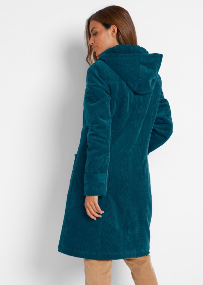 Gefütterter Cord-Dufflecoat, halblang