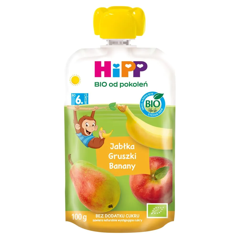 Hipp BIOMus vaisių obuolių, kriaušių ir bananų mišinys po 6 mėnesių