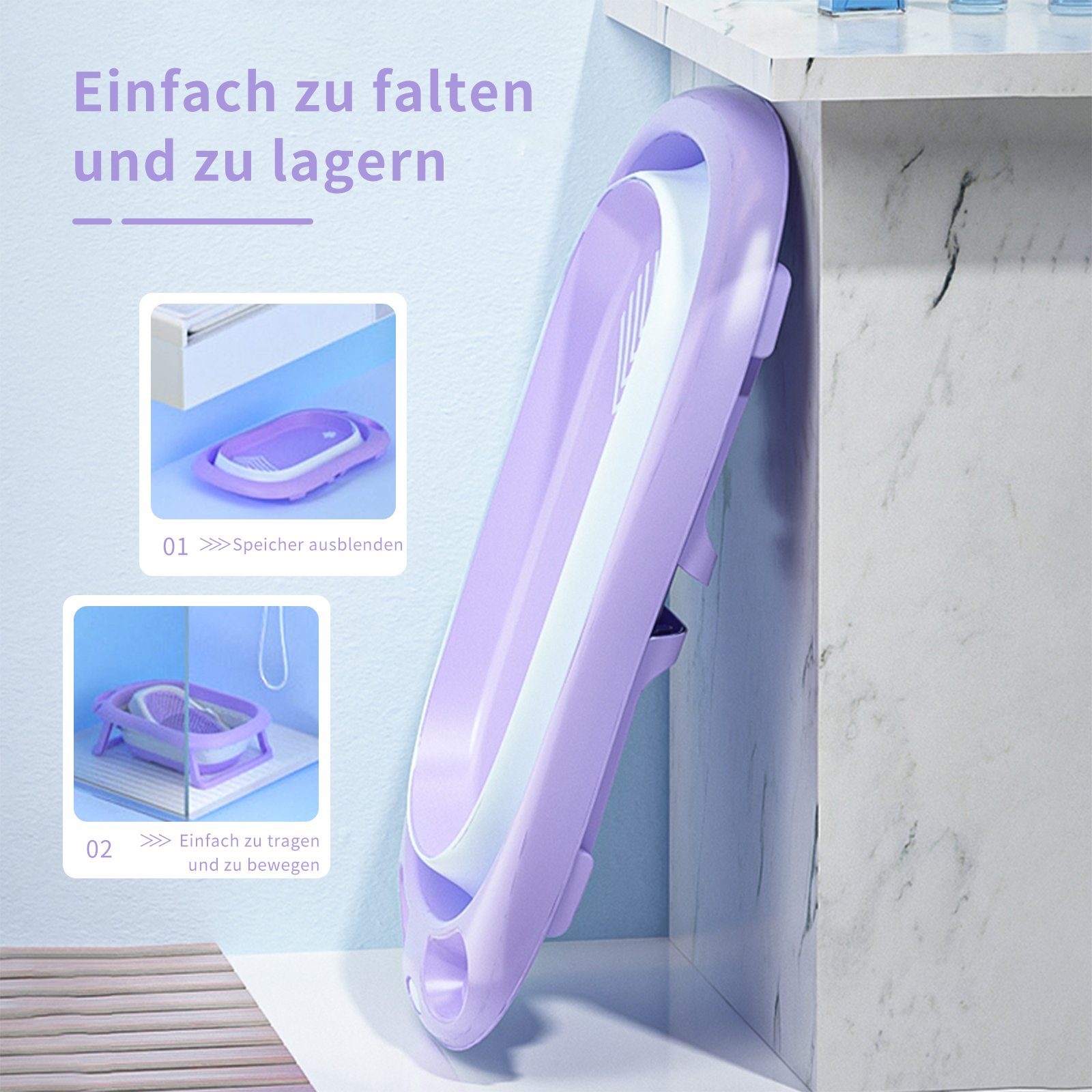 Seven Comfort Babybadewanne Faltbare Babybadewanne mit Matte, 3-in-1 faltbar, Inklusive Badematte, Baby-Badewanne, mit Ständer