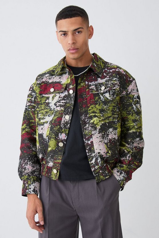 Gemusterte Satin-Bomberjacke mit Kragen