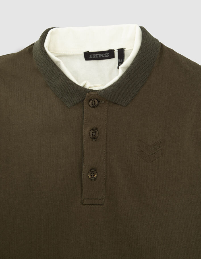 Polo kaki col chemise trompe-l'oeil garçon