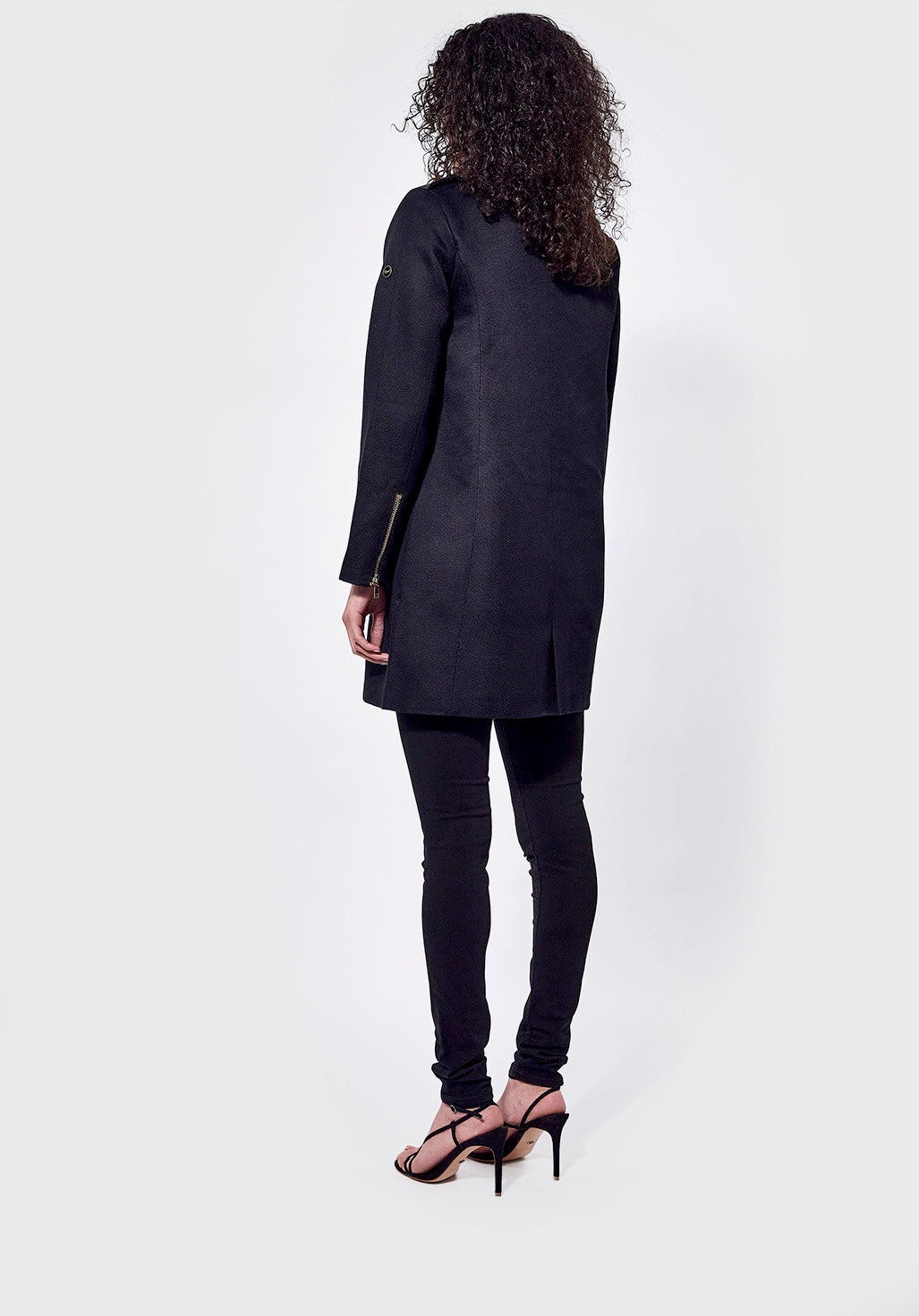 TAM  Manteau régular noir Femme bi matière