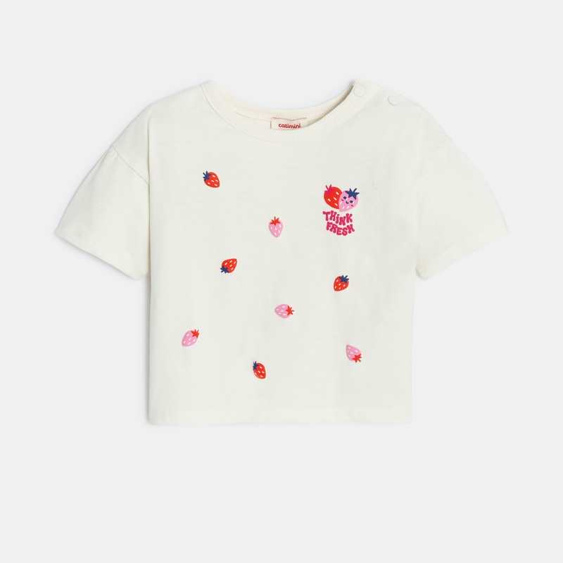 T-shirt bébé fille écru à motifs fraises beige Catimini
