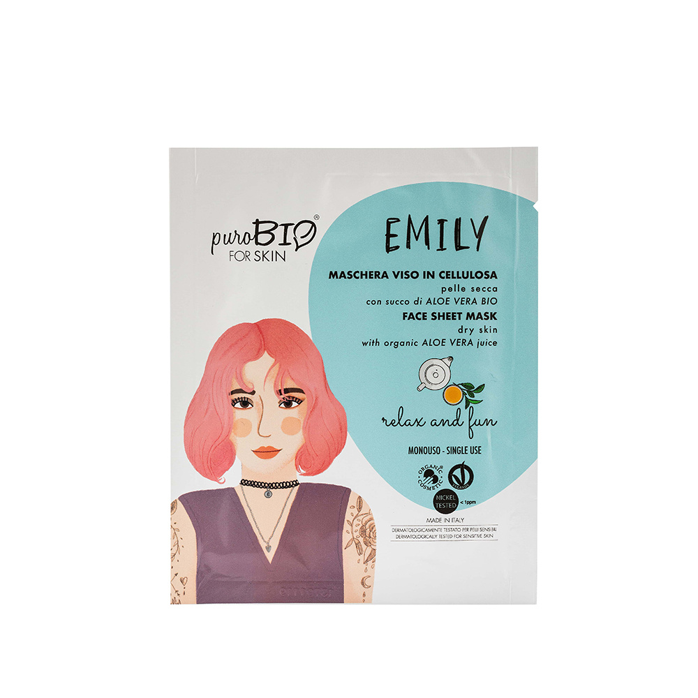 Purobio EMILY - Masque tissu RELAX & FUN Peau sèche - Relaxant