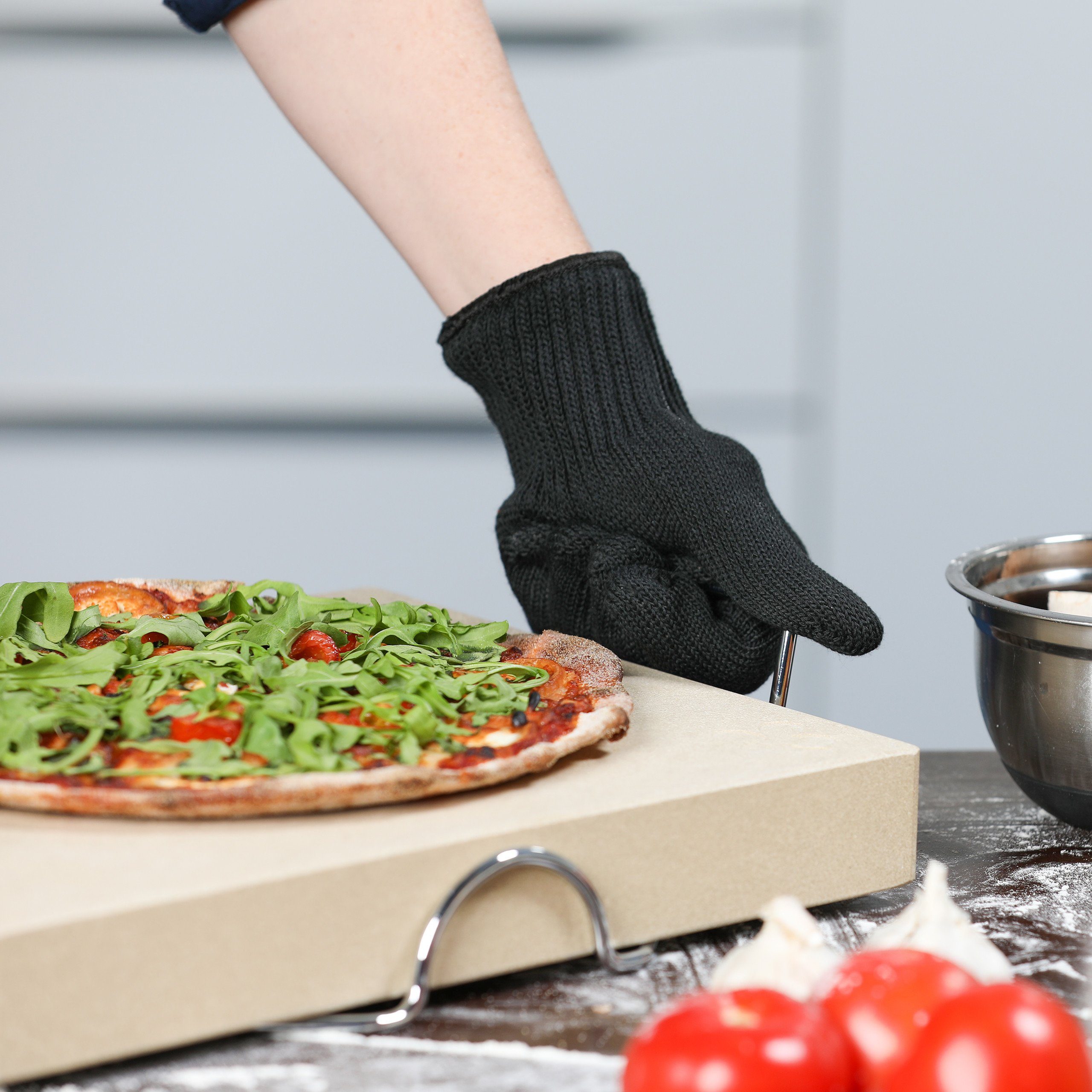 relaxdays Grillhandschuhe Ofenhandschuh, Schwarz