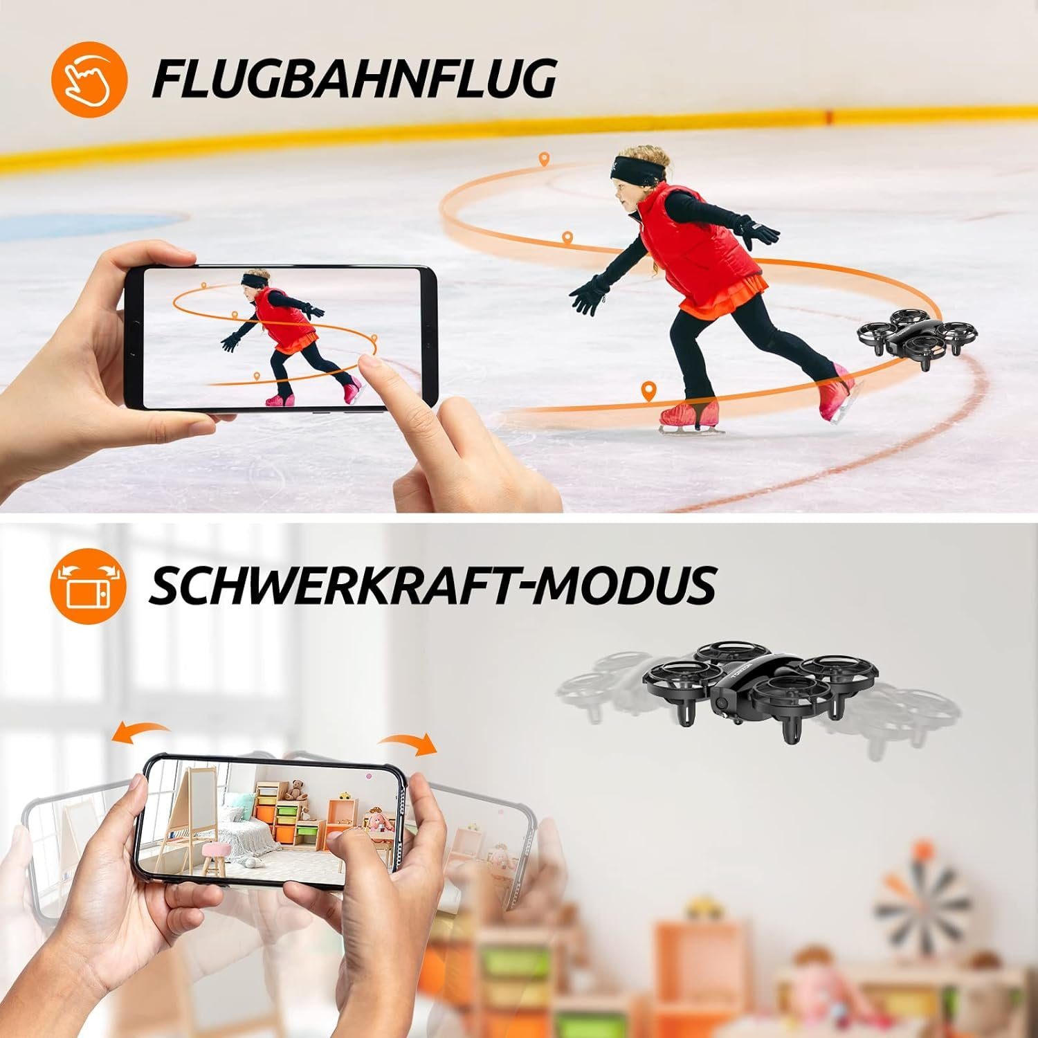 Tomzon Kinderdrohne mit Kamera, Anfängerdrohne unter 100g für Indoor Drohne (1080P HD, mit 3AkkusLangeFlugzeitPropellerschutzRotation Geschenk Jungen Mädchen)