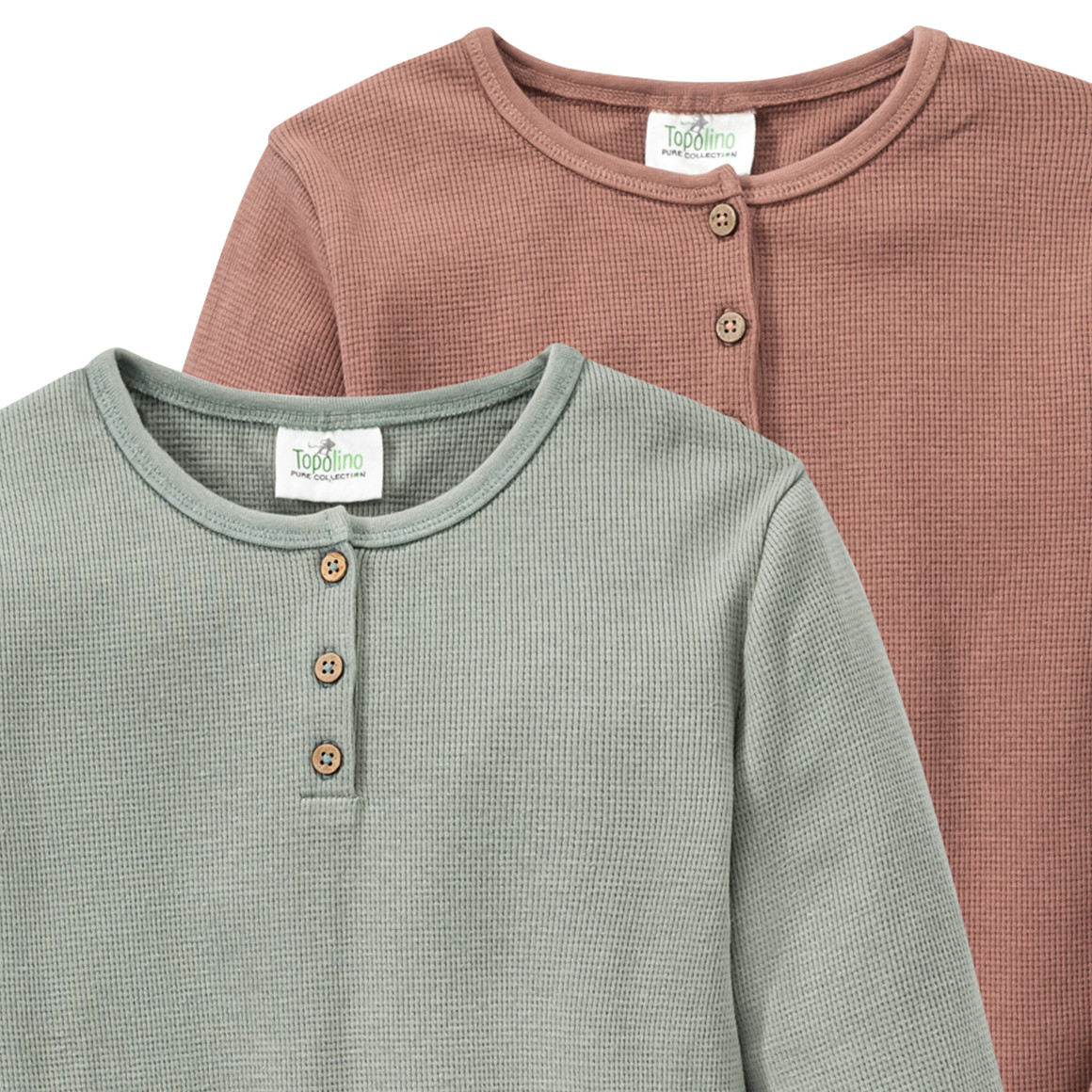 2 Kinder Langarmshirts aus Waffel-Piqué