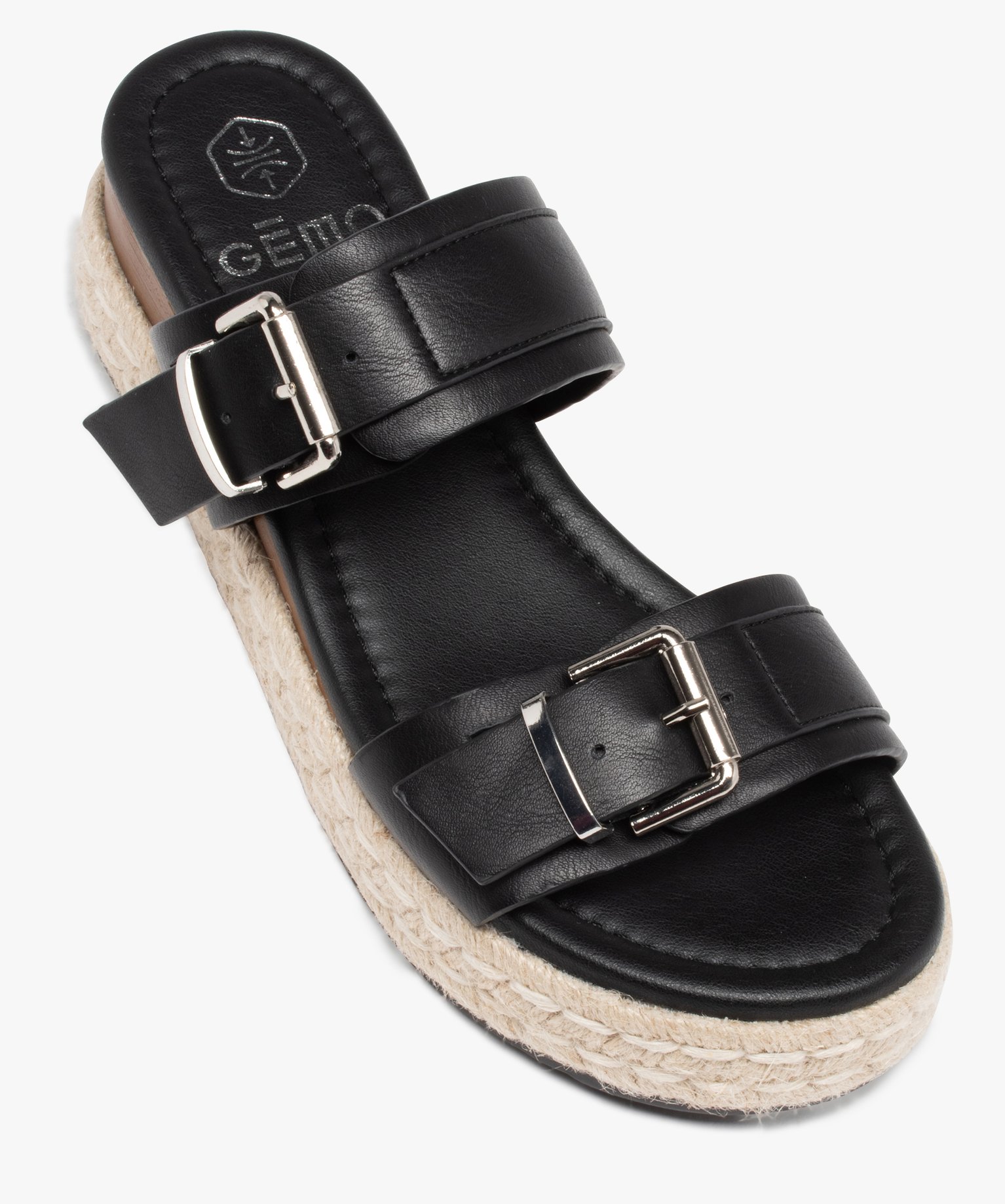Mules femme compensées à semelle en corde noir | GEMO