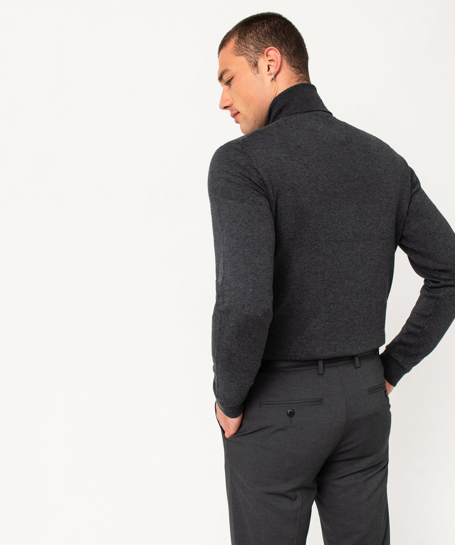 Pull à col roulé en maille fine homme gris | GEMO