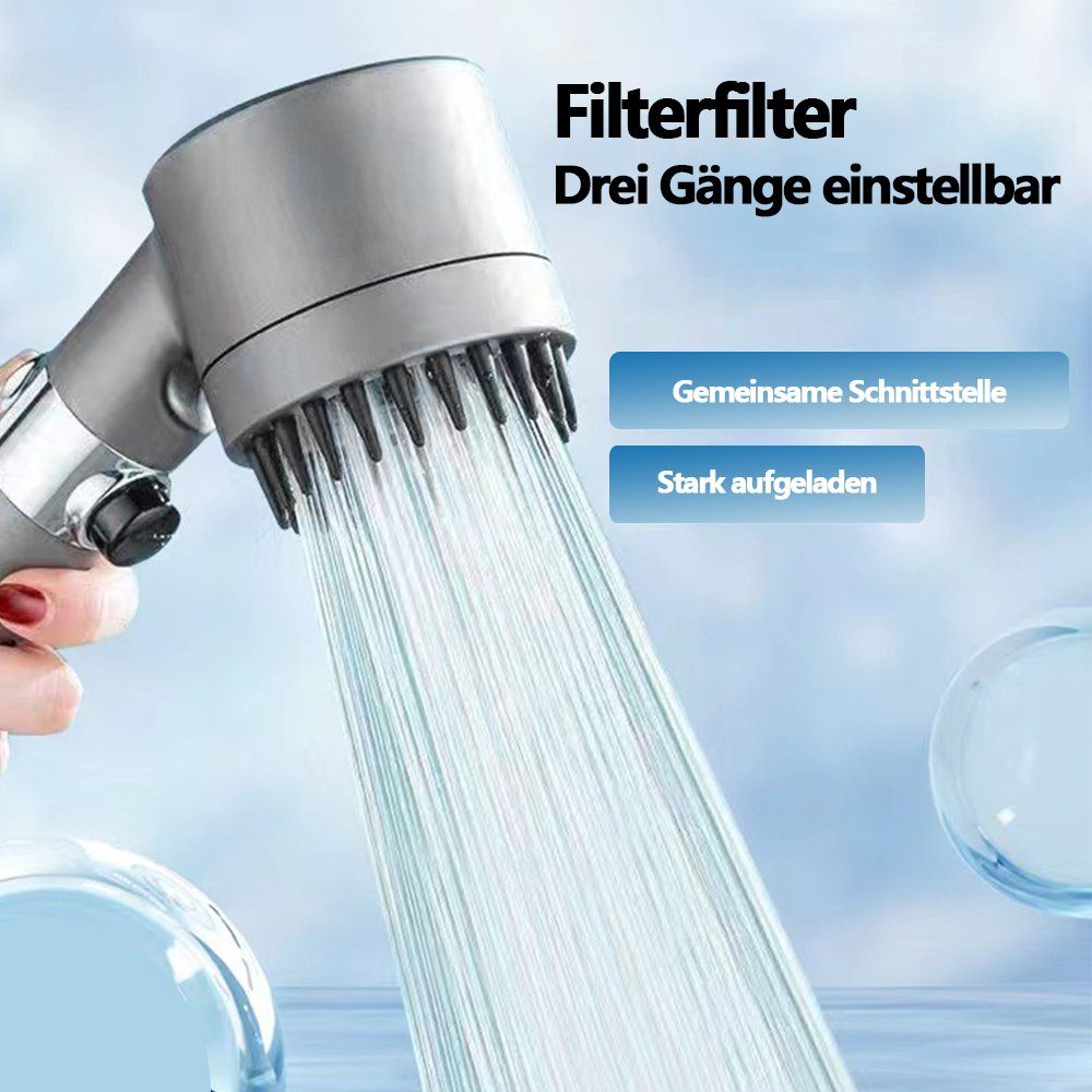OKWISH Handbrause Duschkopf Sparduschkopf Regendusche Hand Brause Brausekopf Duschbrause, (Massage Dusche Wassersparend Hochdruck Druckerhöhende Duschbrause), 3 Strahlarten mit Filter und Stoppfunktion