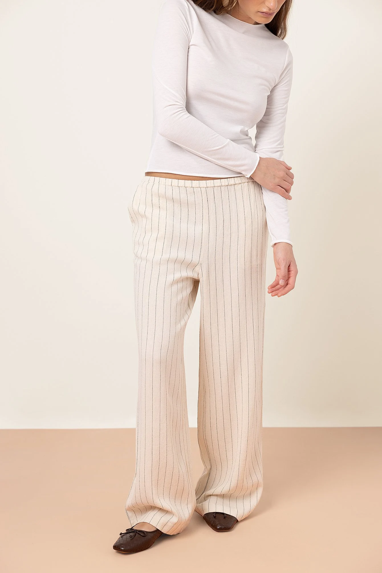 Elastische Hose aus Leinenmischung mit mittlerer Taille