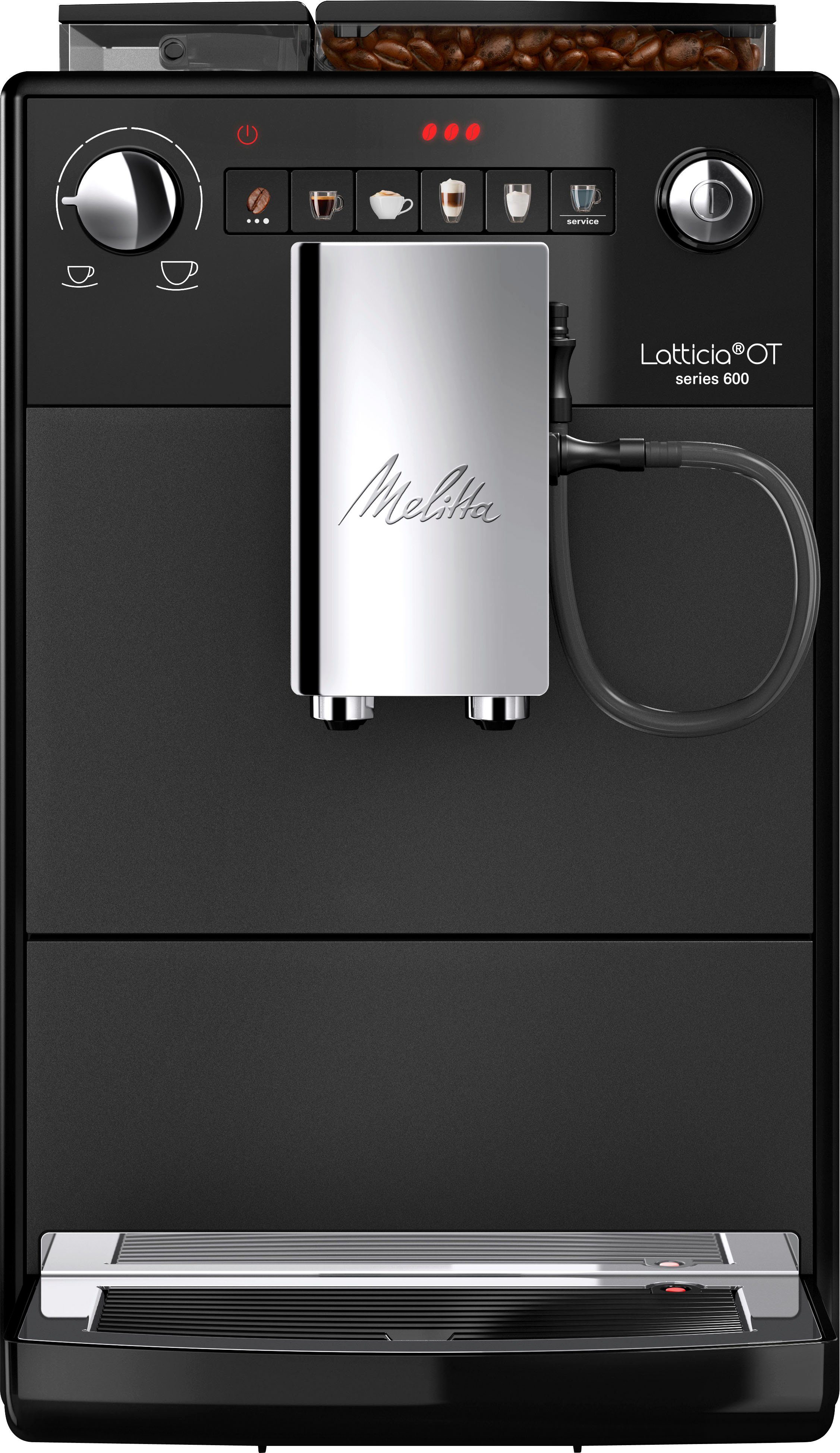 Melitta Kaffeevollautomat Latticia® One Touch F300-100, schwarz, kompakt, aber XL Wassertank & XL Bohnenbehälter