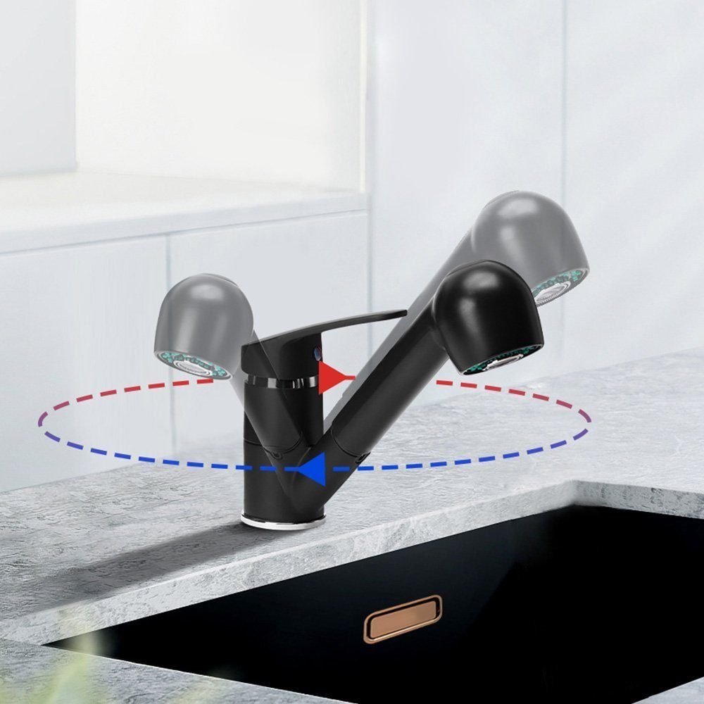 XERSEK Waschtischarmatur Waschtisch Armatur Wasserhahn Bad WC Küchenarmatur Spültischarmatur (360 ° Drehbare,2 Strahlarten,mit Herausziehbarer) Mit Ausziehbrause