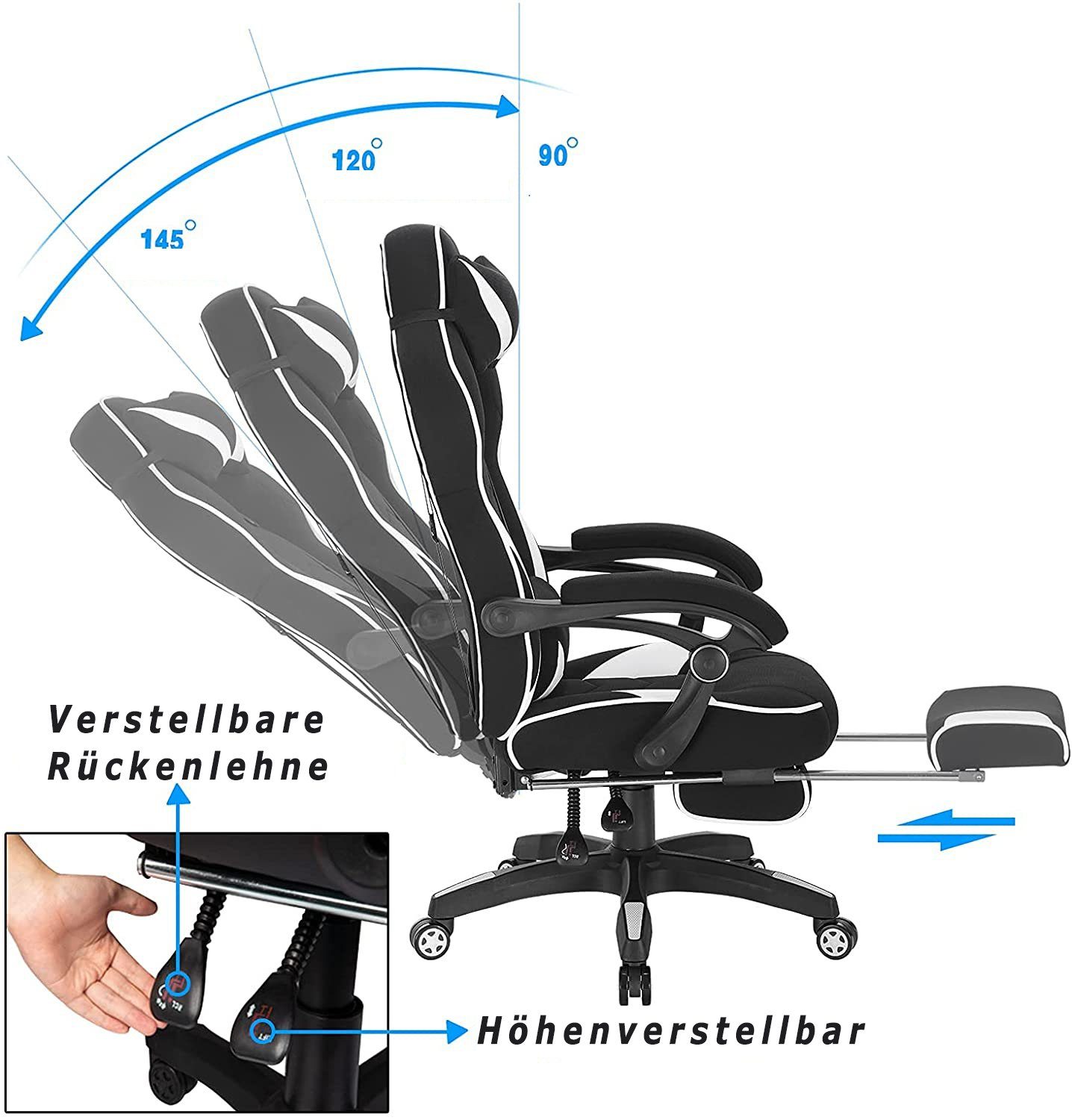 Woltu Gaming-Stuhl (1 St), 145 Grad Neigungswinkel, höhenverstellbar