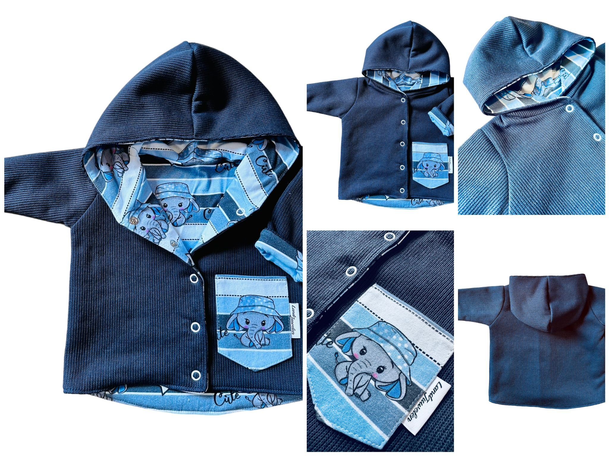 Land-Juwelen Kapuzenstrickjacke Strickjacke Elefant dunkelblau Streifen