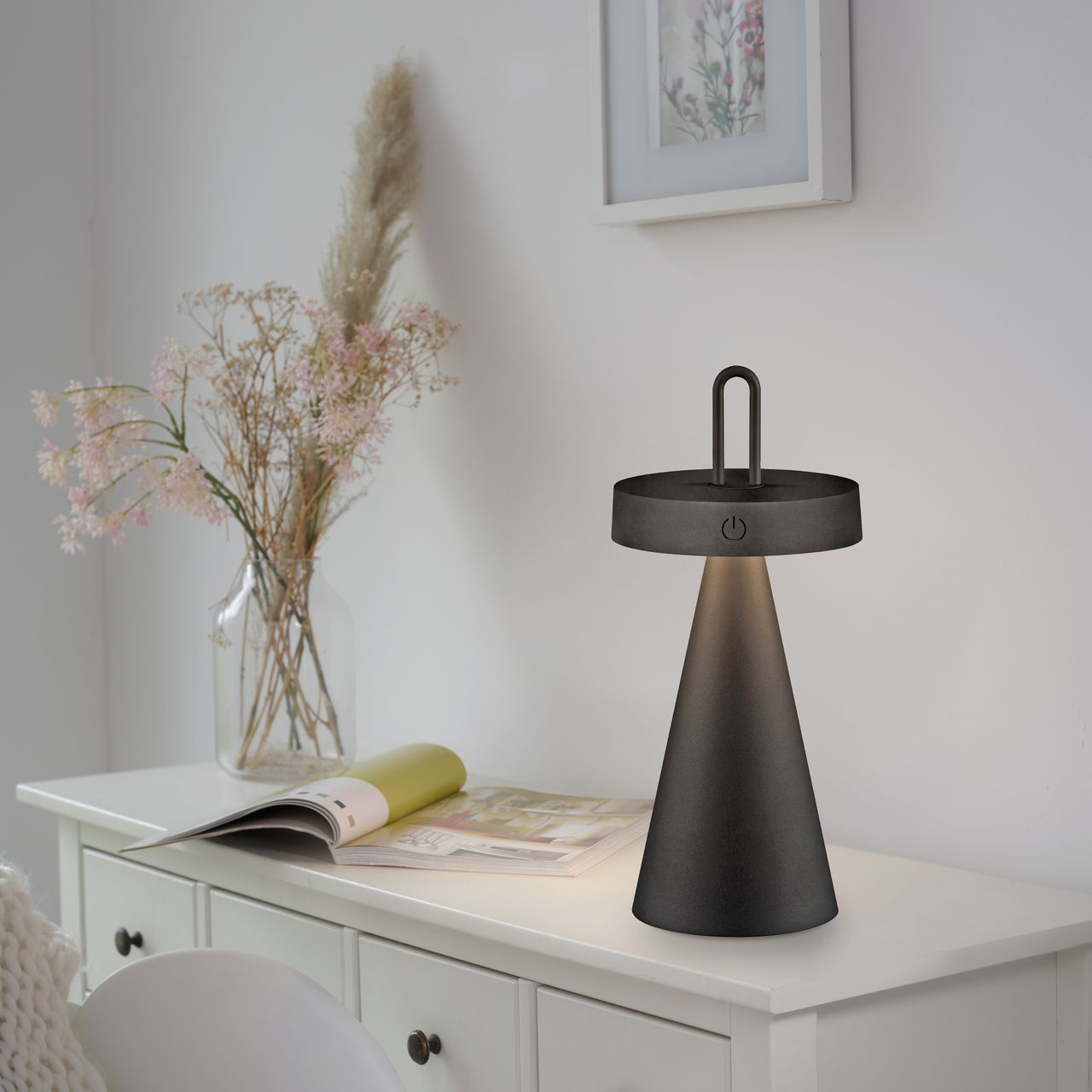 JUST LIGHT Akku Tischleuchte ALWA, 1x LED-Board/1,50Watt/2700Kelvin, IP44, Schwarz