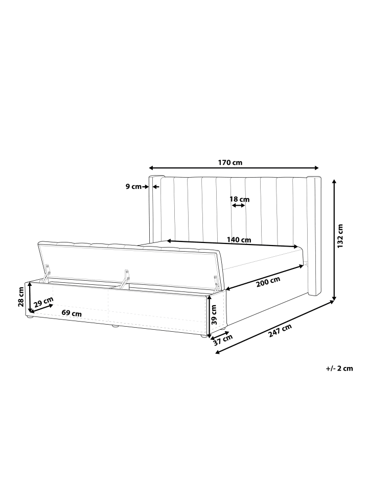 Beliani Doppelbett NOYERS in Grau - (W) 170 x (H) 132 x (L) 247 cm günstig kaufen onesize