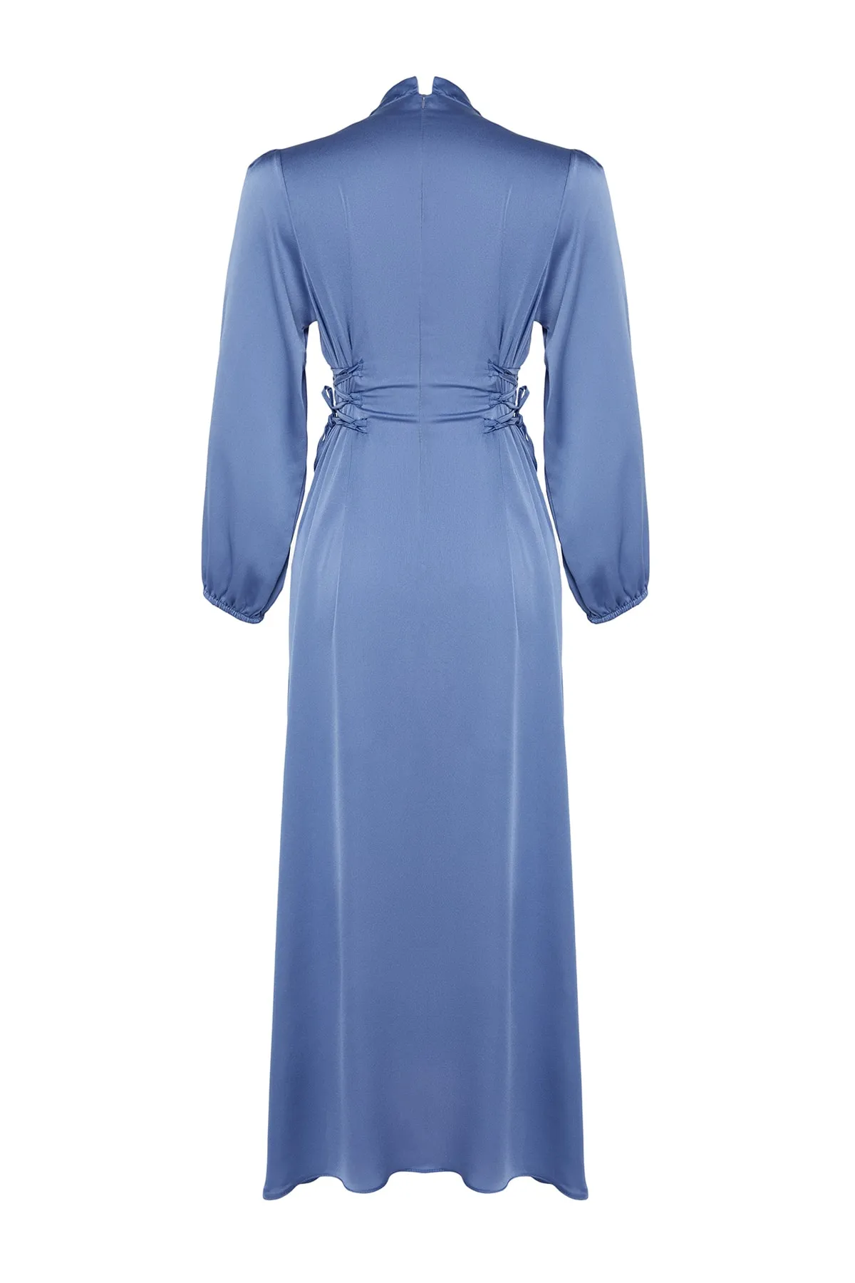 Trendyol Modest  Blaues Abendkleid aus Satin mit Britted-Taille TCTSS23DB00037