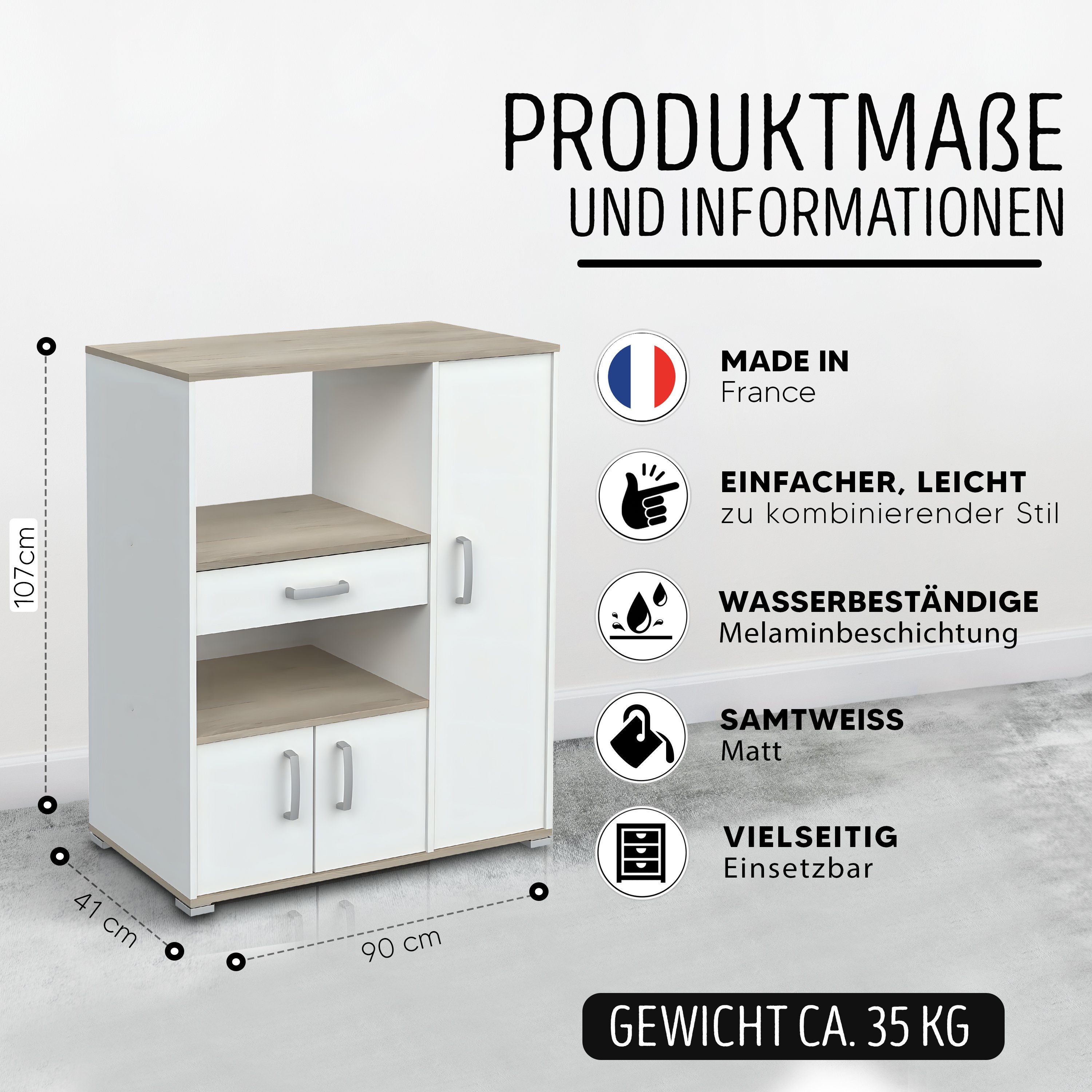 habeig Küchenbuffet Küchenschrank Küchenregal Mikrowellenschrank Buffetschrank Küche #205