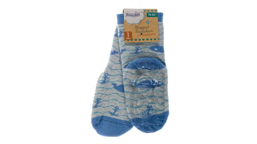 Beauty Baby Stopper Söckchen Boy 74-80 grau, blau
