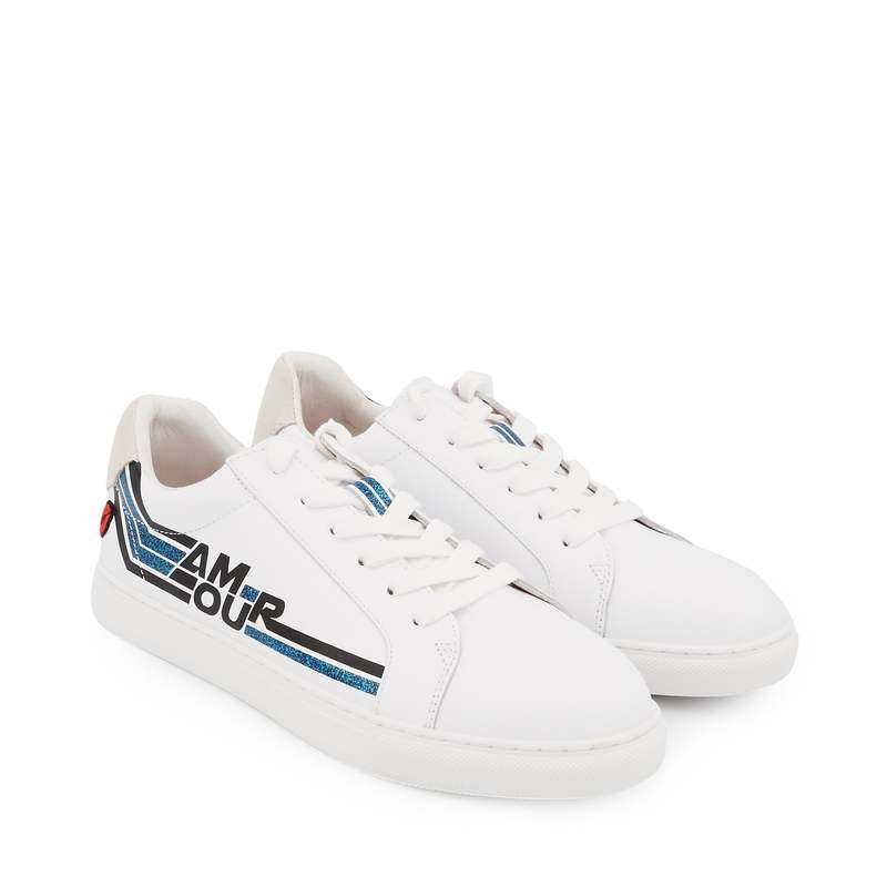 Baskets en cuir Simone retro amour blanc/bleu