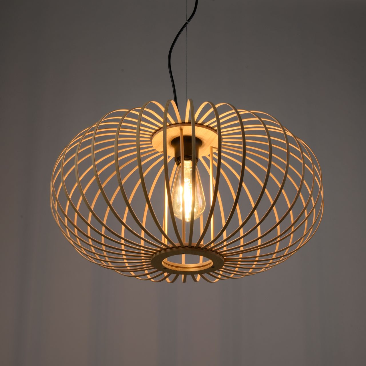 JUST LIGHT LeuchtenDirekt Pendelleuchte RACOON, Materialmix, Holz-natur, 1-flg., 1xE27/40W exkl., Ø50cm