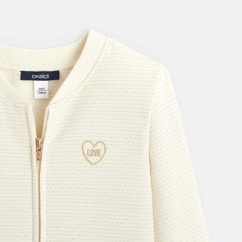 Sweat zippé à pois irisés beige fille