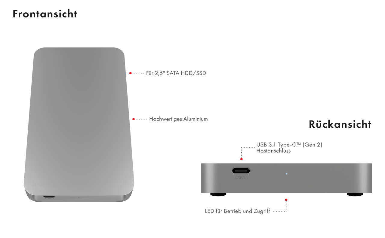 ICY BOX IB-247-C31, Gehäuse für 1x HDD/SSD mit USB 3.1 (Gen 2) Type-CAnschluss