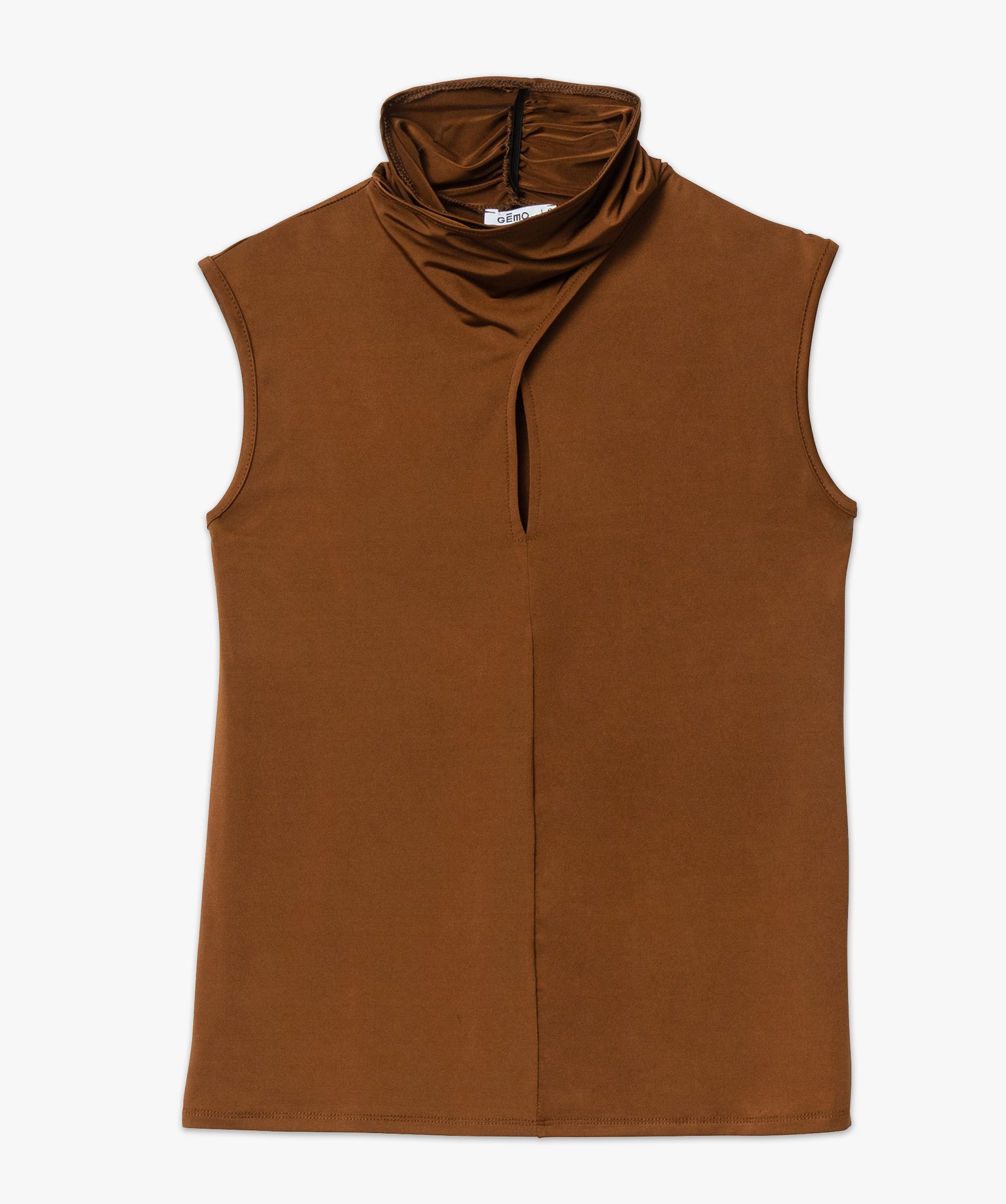 Débardeur décolleté fantaisie en matière extensible sati... marron | GEMO