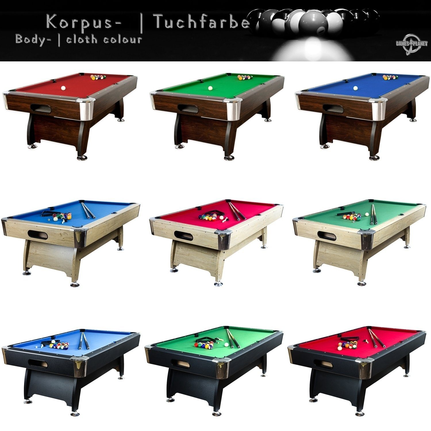 GAMES PLANET Billardtisch Games Planet 7 ft Billardtisch, inkl. Zubehör, 9 Farbvarianten, 214x122x82 cm (LxBxH)