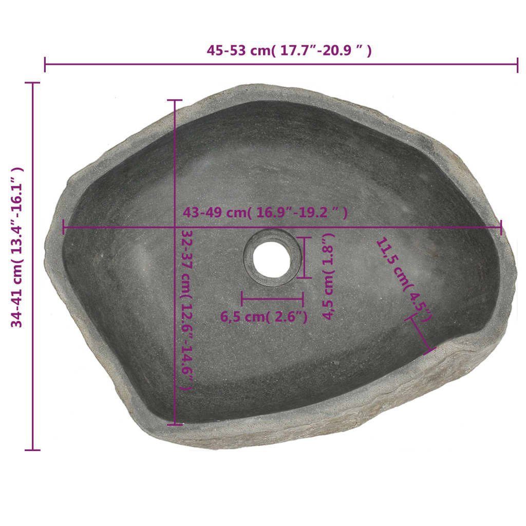 vidaXL Waschbecken Waschbecken Flussstein Oval 40 cm x 15 cm x 41 cm braun