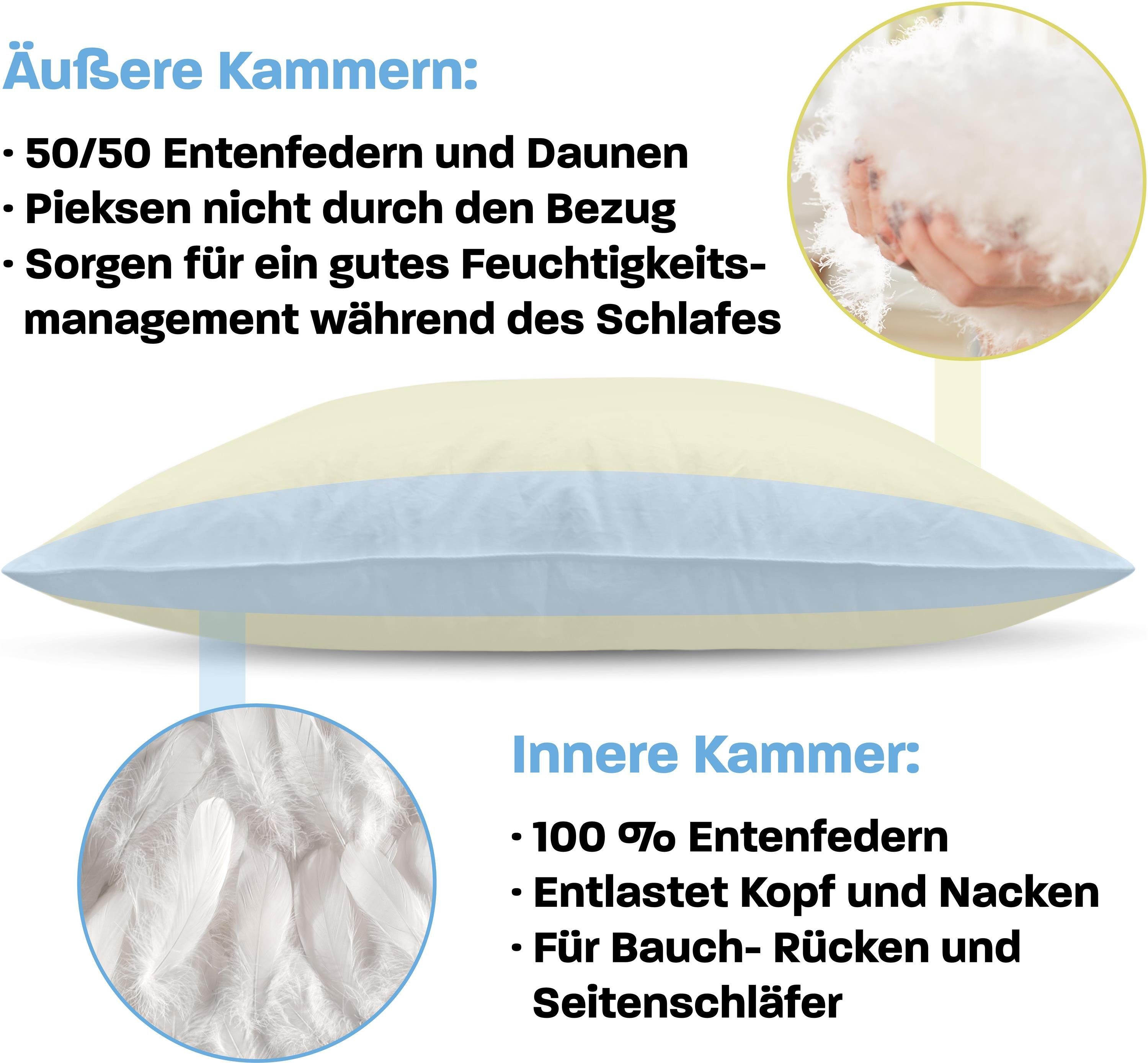 Daunenkissen 2 x Dreikammerkissen Manila, Aspero, Füllung: Äußere Kammern: Daunen-Federn-Mix; Innere Kammer: Federn, Bezug: 100 % Baumwolle, 3-Kammer-Kissen Daunenkissen
