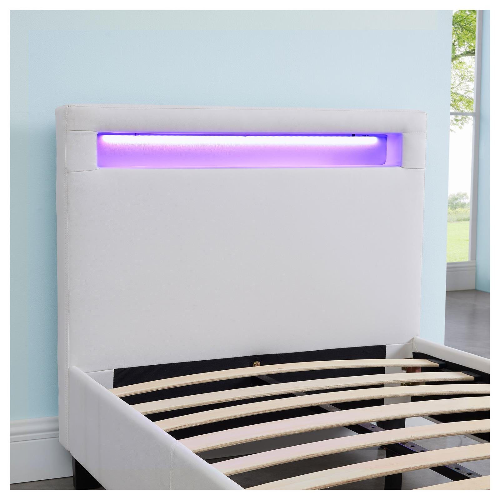 CARO-Möbel Polsterbett MANDALAY, Polsterbett Einzelbett Jugendbett Bettgestell mit LED 90 x 200 cm