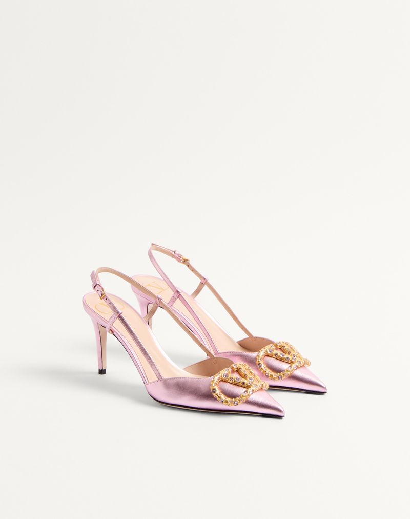 Bomba Slingback VLogo Signature em napa laminada de 80 mm