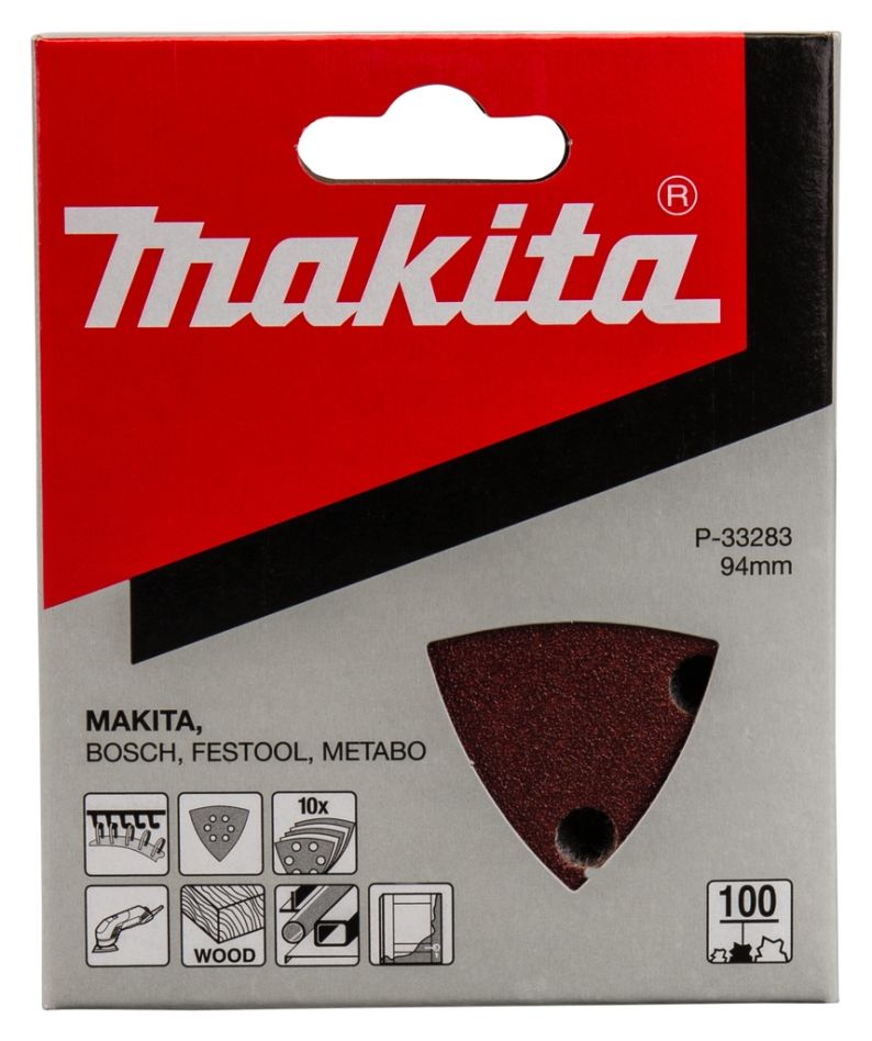 Akcesoria Makita P-33283 Papier ścierny 94x94 mm Ziarnistość 100 CZERWONY 10 szt.